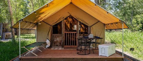 Canvas Wall Tent with Solar-powered String Lights