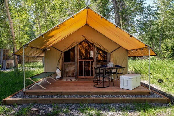 Canvas Wall Tent with Solar-powered String Lights