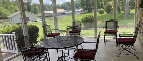 Screened in porch is mostly shaded in the morning and fully shaded in the afternoon.