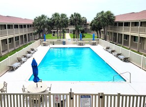 The complex has a heated pool for year-round enjoyment