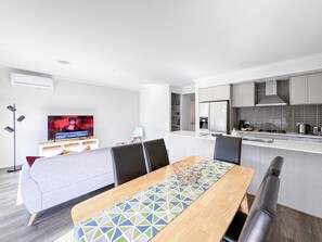 dining table with large sliding glass