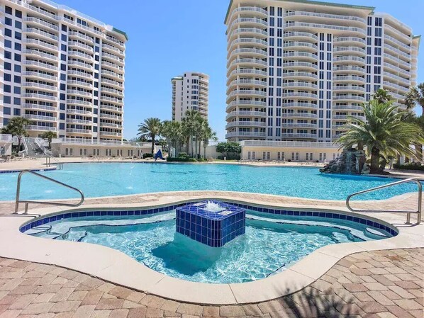 Speakers all over the lagoon pool provide great sound.  