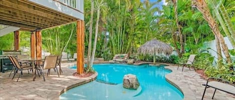 Stunning private pool area with southern facing pool