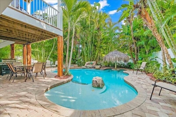 Stunning private pool area with southern facing pool