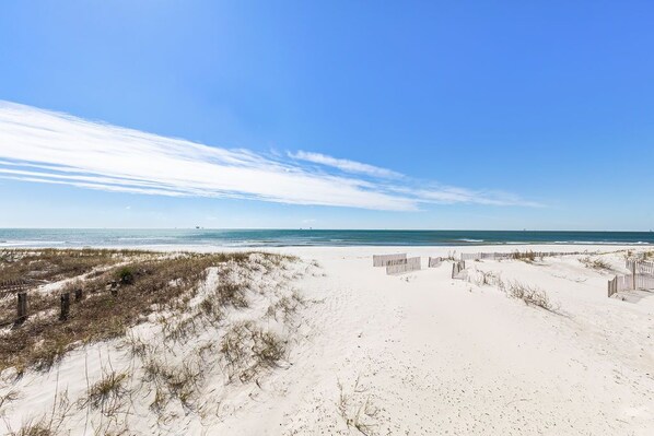 Beautiful beach, right off your steps.