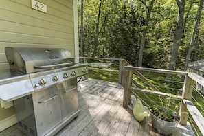 The grill is conveniently located with easy access to the kitchen.