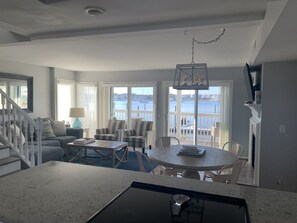 View from kitchen to living/dining area.