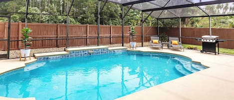 The pool is larger than regular homes and very convenient for a party of 8. 