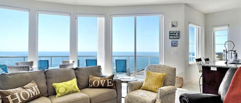 The living room’s view is spectacular - The airy living room opens onto the balcony, which in turn overlooks the soft white sands and the serene beach. You'll love the area with its bountiful wildlife, estuaries, and biking.