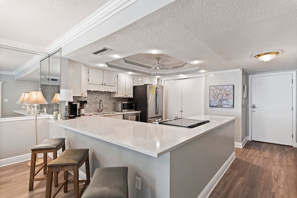 Lots of counter space in the updated kitchen area