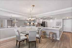 View of dining room and large kitchen area