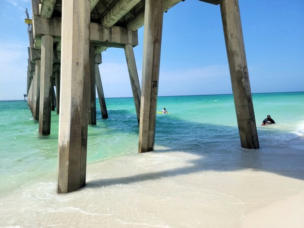 The warm turquoise water of Pensacola Beach! From your suite it's just 3.2 miles to reach Pensacola Beach, and a 10 minute drive to reach parking for this pier. 