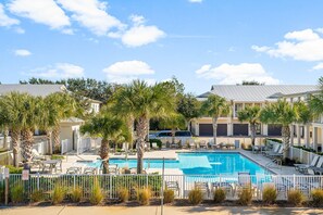 The large community pool is steps from your front door and easily viewed from the 2nd floor covered deck