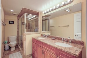 Master Bathroom has a double Vanity, walk in shower and plenty of space under the sinks.