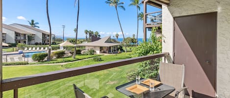 View from your lanai with the blue Pacific steps away.