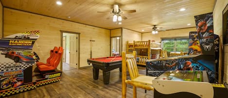 A spectacular game room entertains kids of all ages!