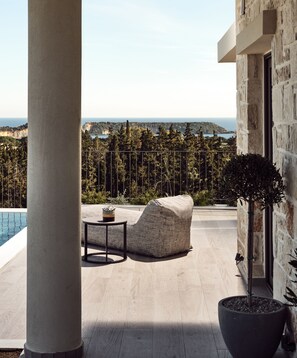 The villa is an architectural gem in rural Zakynthos.