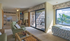 The living space is sunny and open, allowing for an easy flow of conversation wherever you are in the condo!