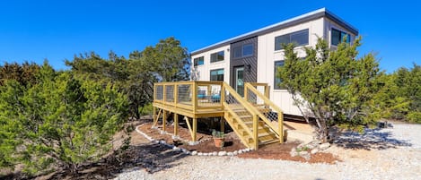 Entry door and deck.