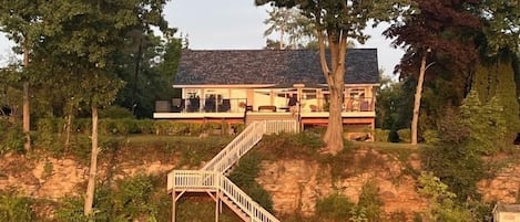 The house, beach, dock and fire pit