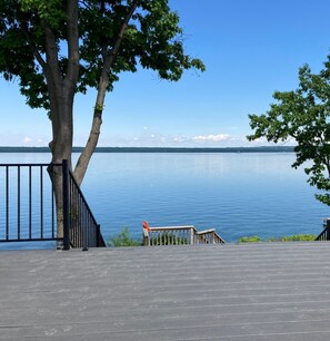 Deck- with 12' wide steps to lawn, for clear view.