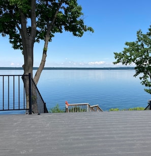 Deck- with 12' wide steps to lawn, for clear view.
