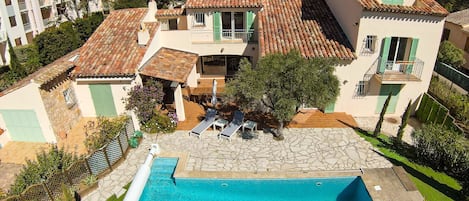 view of the villa by drone