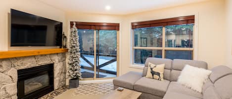 Living Area with Gas Fireplace, Leading to outside deck