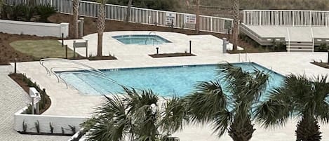 Ariel view of new family pool and hot tub
