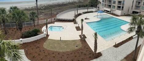 Aerial view of new pool and hot tub.