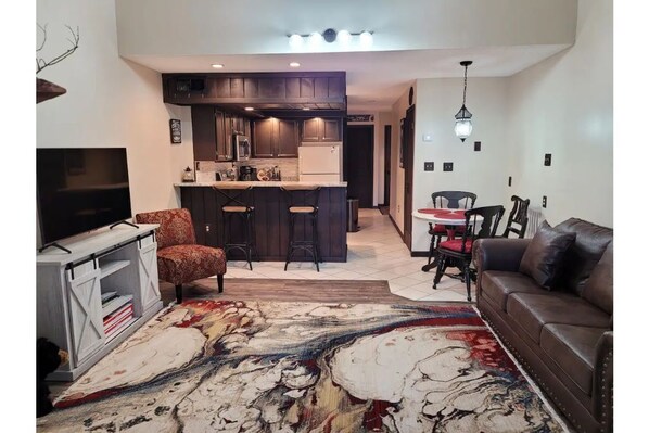 Open living room and kitchen.
