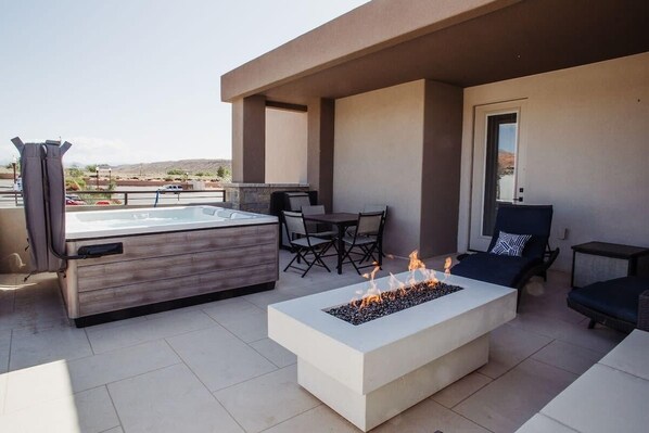 Balcony, Custom Fire Pit, Private Hot Tub