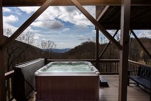 You will never tire of the view from the deck and hot tub at Boonedoggle.