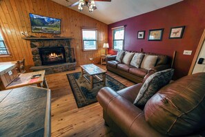 Living Room with Wood-Burning Fireplace