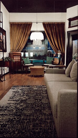 Night time at the Haus is such a mood. The couch pulls out to a queen bed, too!
