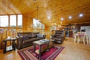 The kitchen, dining, and living area are connected. Great for gathering!