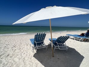 Bonita Bay Private Beach includes complimentary umbrellas, chairs, & restrooms