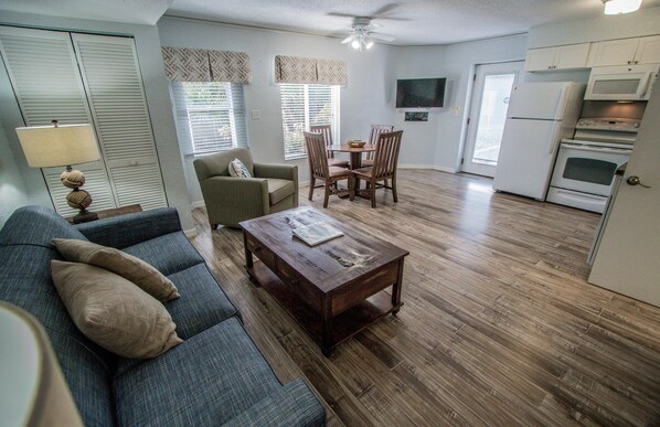 Living Area, Dining Area, and Kitchen