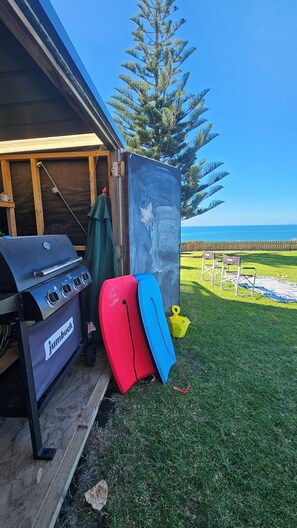 Garden Shed holds BBQ, Beach chairs & Lawn Games