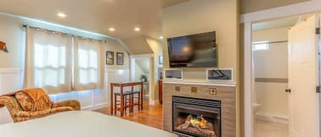 Gas fireplace with a smart TV.