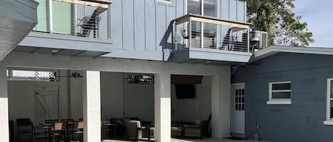 Covered patio, w/ 2 bed, two bath above, Pool & Hot Tub