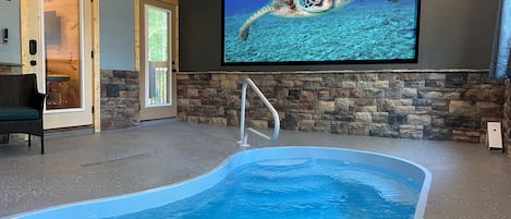 private heated indoor saltwater pool
8' x 16' x 4' deep
11' projector screen