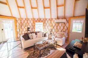 Living area w/ full sized pull out sofa bed