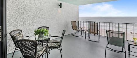 Very private deep balcony.  Prefect to enjoy a meal or watch a storm.