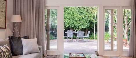 Living room looking out the patio doors