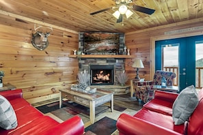 Cozy up and relax by the gas fireplace