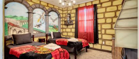 Hang out with a house elf and watch a dragon fight in your two twin beds