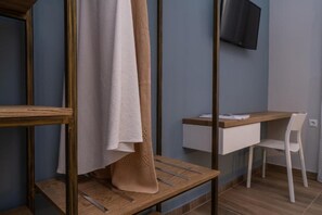 Wardrobe, desk and TV with internet access