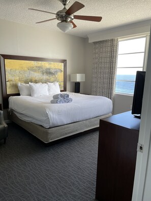 Master Bedroom with King Bed. Not all bedrooms have ocean views.