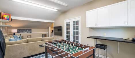 A little foosball and a movie! Separate space off the detached garage
